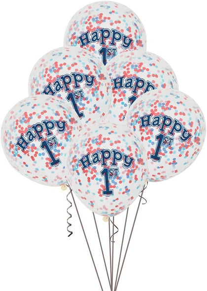 Pack of 6 Little Sailor Nautical First Birthday Clear Latex Balloons with Confetti 12