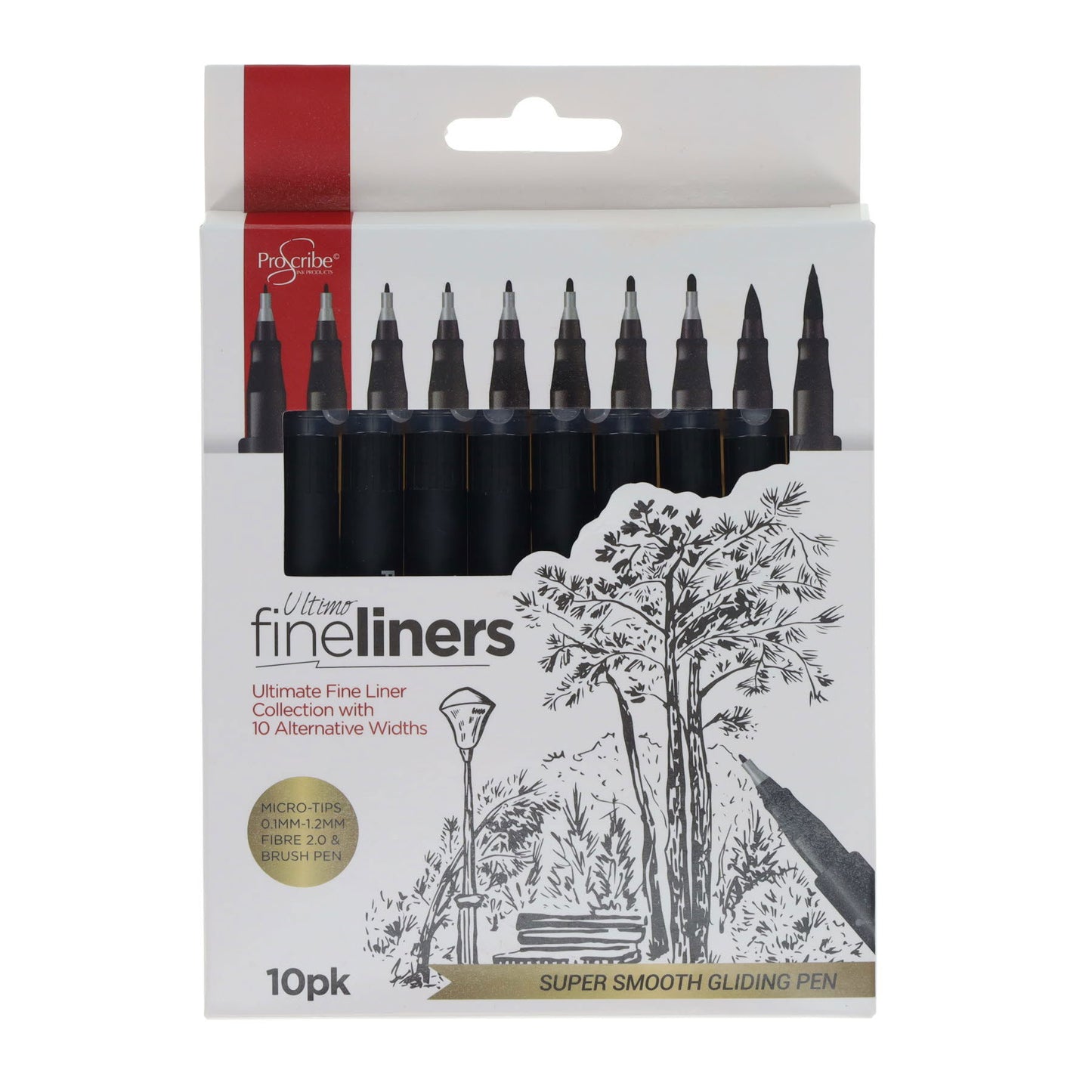 Pack of 10 Ultimo Assorted Tip Black Fineliners by ProScribe