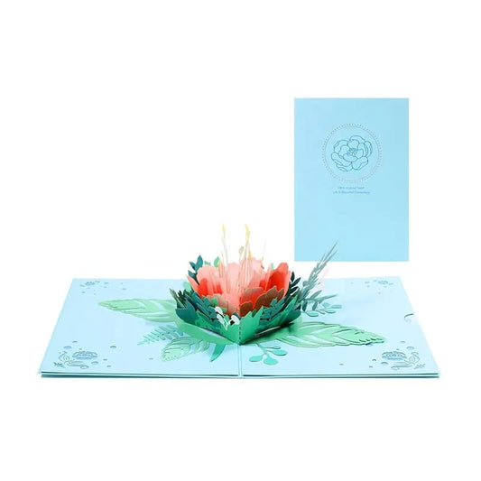 Blushing Peony Bloom 3D Pop Up Greeting Card
