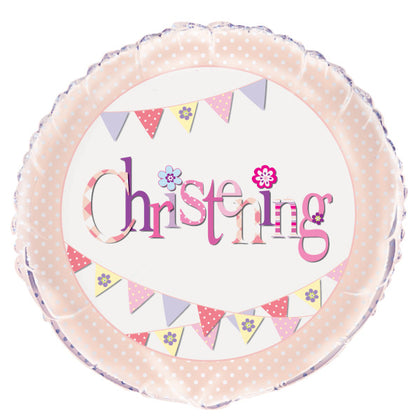 Pink Bunting Christening Round Foil Balloon 18