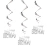 Pack of 3 32" Happy Birthday Silver Foil Hanging Swirl Decorations