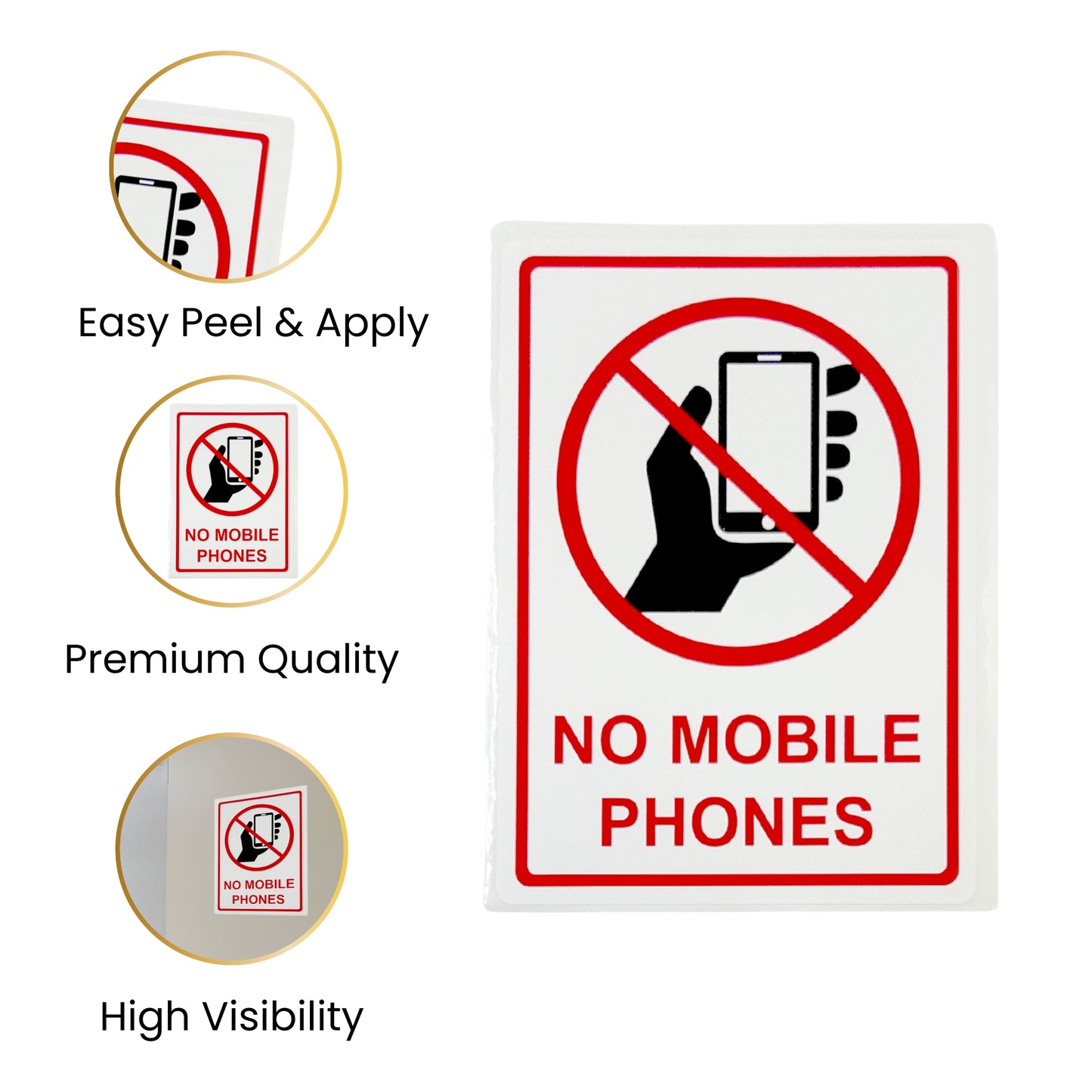 Pack of 3 No Mobile Phone Sign Self Adhesive Labels 80x110mm