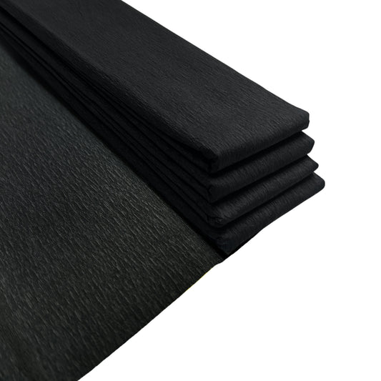 Pack of 5 Black Crepe Paper Sheets 50cm x 2m 17GSM 35% Stretch Craft Paper