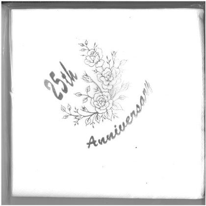 Pack of 15 Luxury Silver 25th Wedding Anniversary Foil Finished Large Napkins (3 Ply)