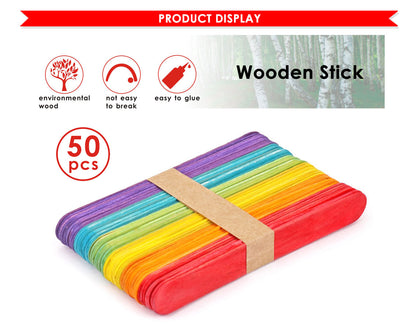 Pack of 50 Assorted Colour Wooden Lollipop Sticks