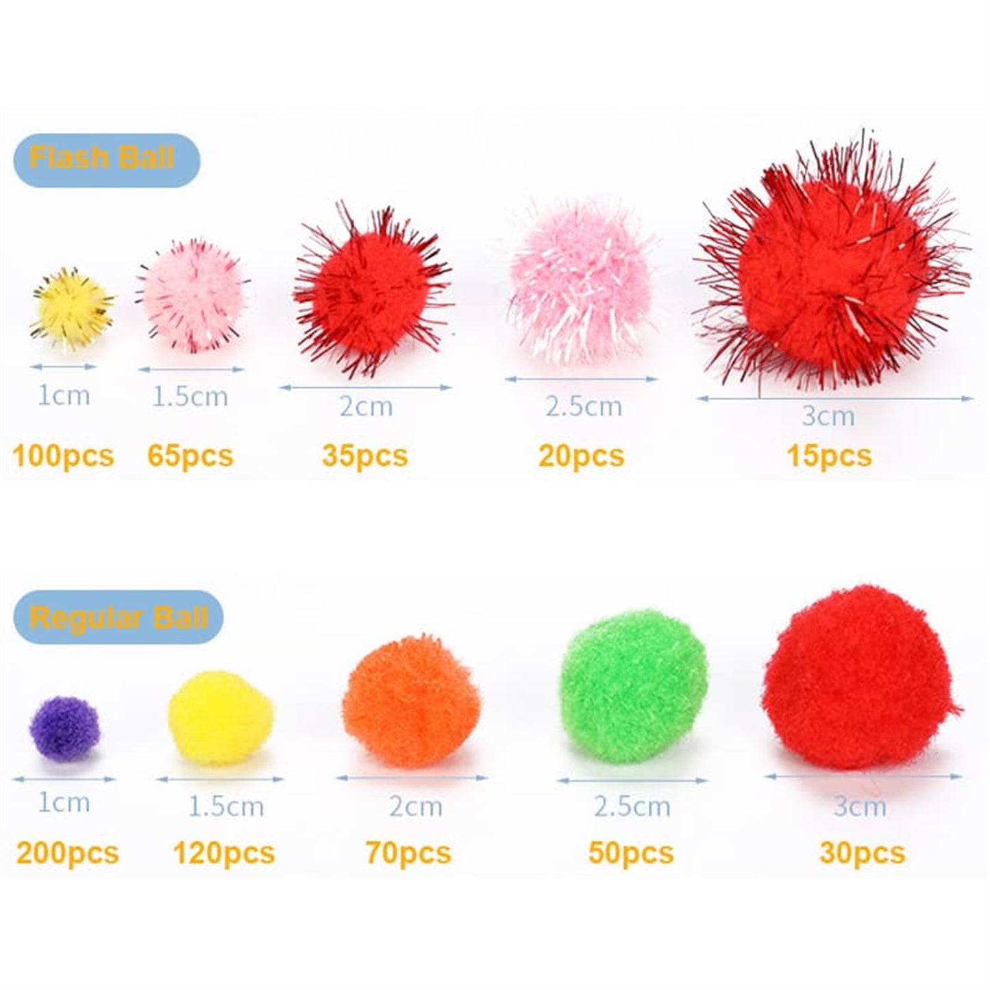 Bag of 70 Pieces 2cm Colorful Pom Pom Balls