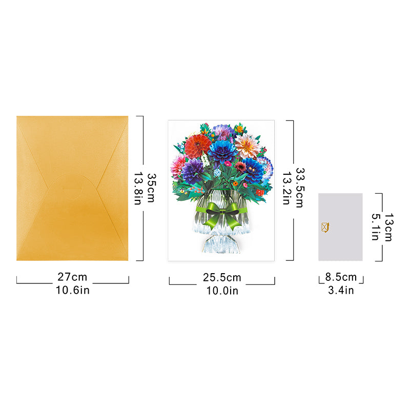 Bright Dahlia Bouquet Gift Design 3D Pop Up Card