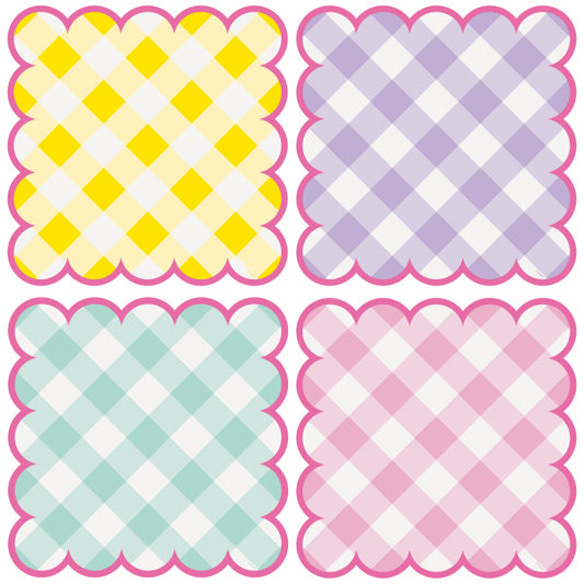 Pack of 8 Pastel Gingham Scalloped Placemats