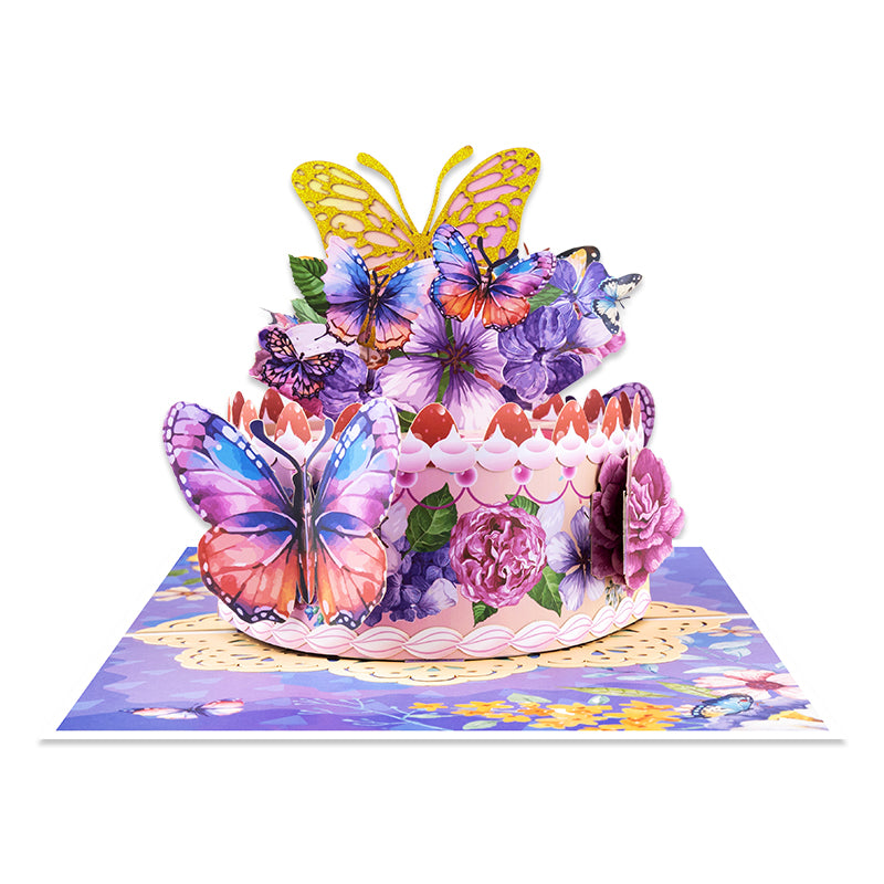 Wings of Celebration Butterfly Floral Design Birthday Pop Up Card