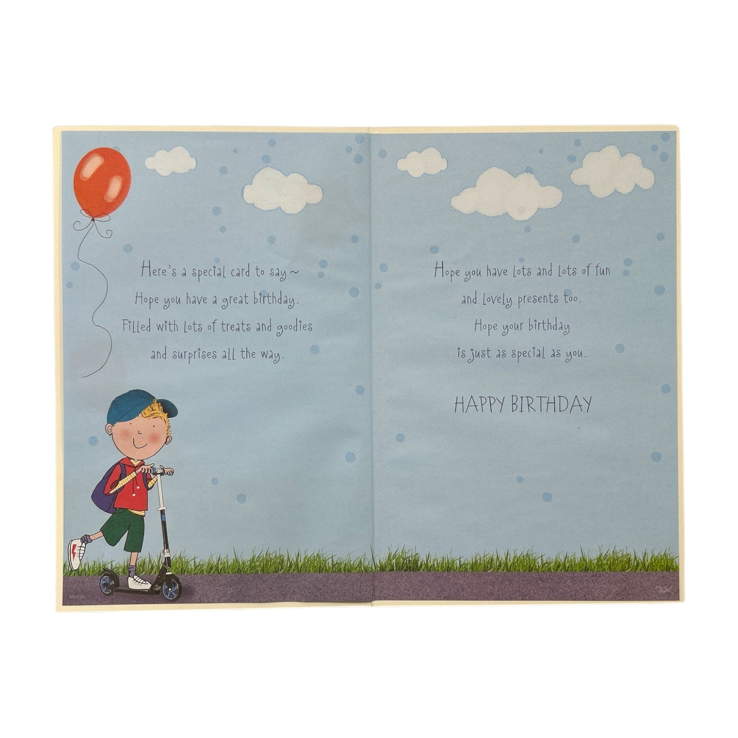 Son Age 6 Boy Riding A Scooter Juvenile Birthday Card With Badge