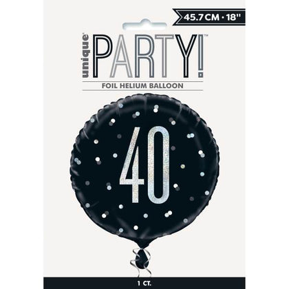 Birthday Glitz Black & Silver Number 40 Round Foil Balloon 18