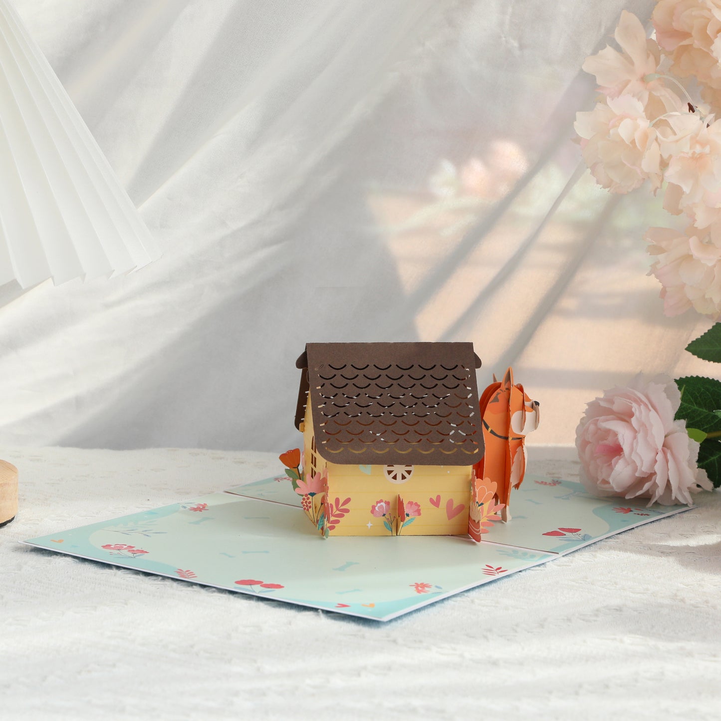 Dog in Doghouse 3D Pop Up Greeting Card - Puppy Pet Birthday Vacation Anniversary Love Mother