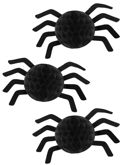 Pack of 3 Halloween Honeycomb Spider Decorations