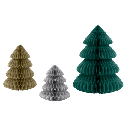 Pack of 3 Modern Christmas Assorted Mini Tree Honeycomb Decorations