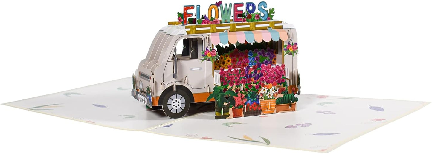 Truck Overflowing With Colorful Flowers 3D Pop Up Greeting Card