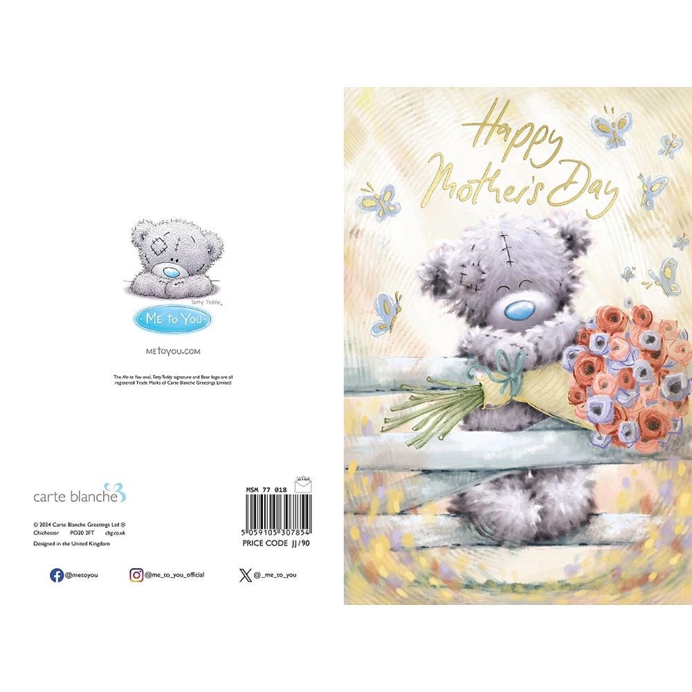 Bear On Gate With Flowers Softly Drawn Mother's Day Card