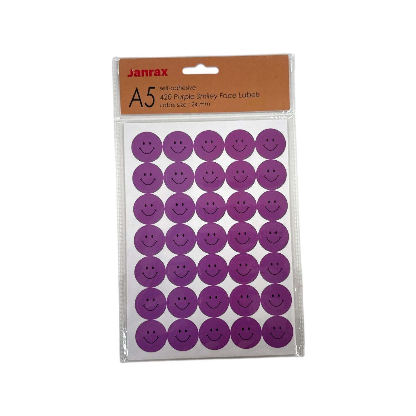 Pack of 5040 Purple Smile Face 24mm Self-Adhesive Labels