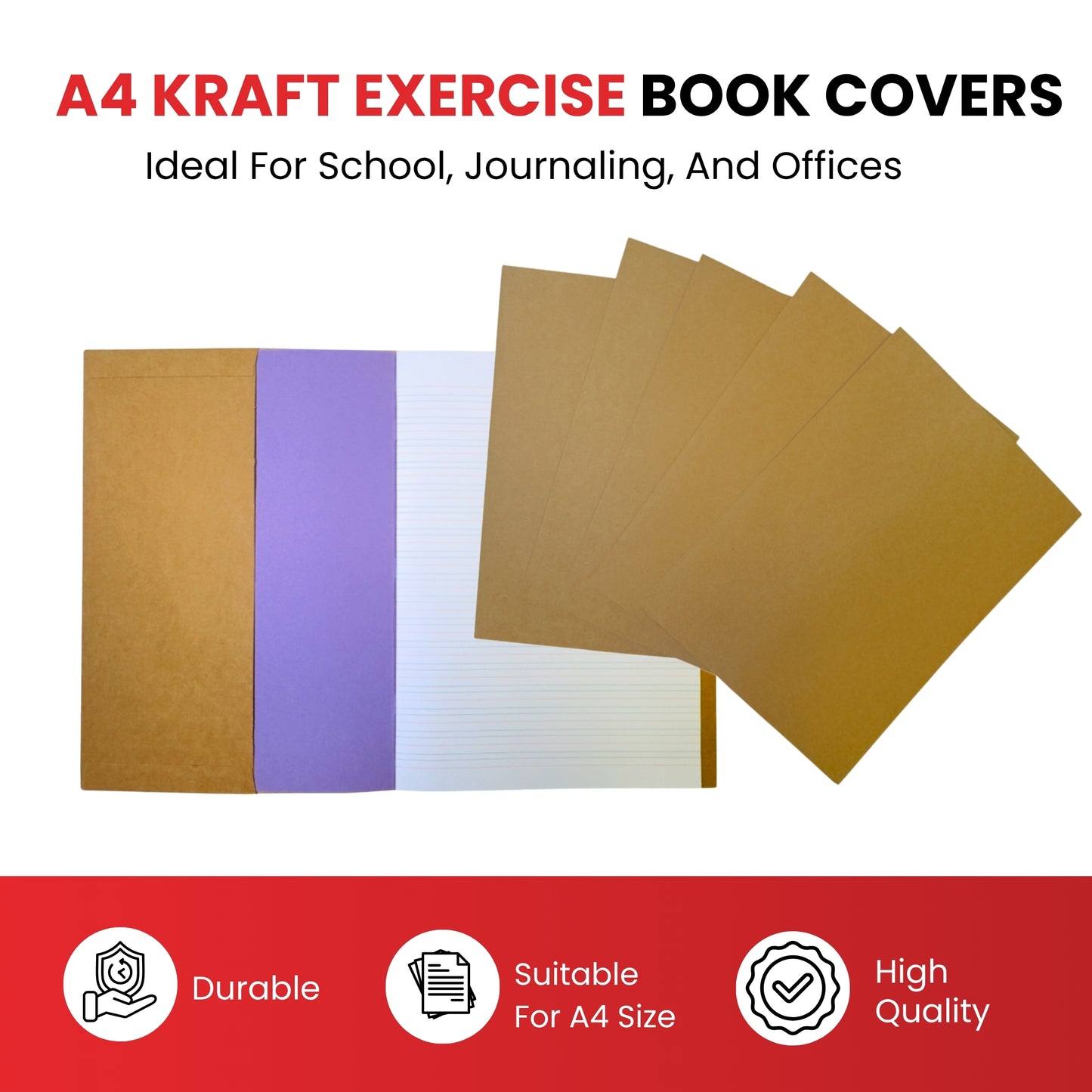 Pack of 50 A4 Kraft Paper Exercise Book Covers by Janrax