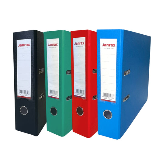 Pack of 4 A4 Lever Arch Files Paperbacked – 70mm Spine, 2 Ring Mechanism, Thumb Hole & Replaceable Spine Label – Black, Blue, Red, Green