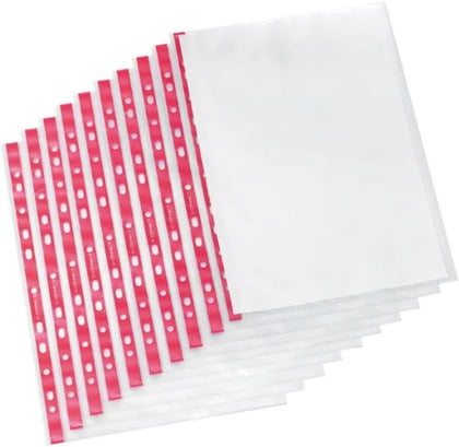 Pack of 25 A4 Side Opening Red Strip Delux Punched Pockets