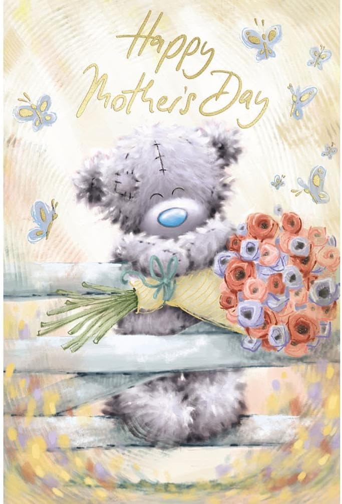 Bear On Gate With Flowers Softly Drawn Mother's Day Card