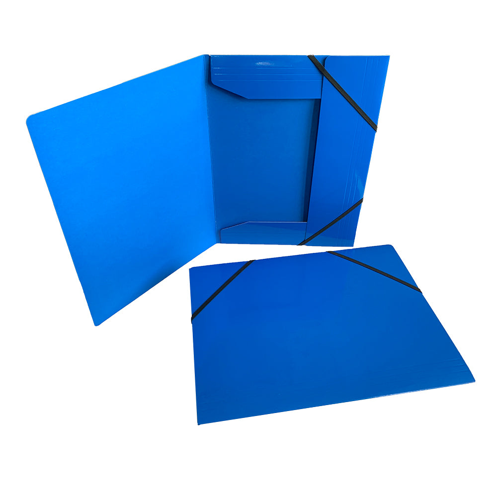 Pack of 12 Janrax A4 Blue Laminated Card 3 Flap Folders with Elastic Closure