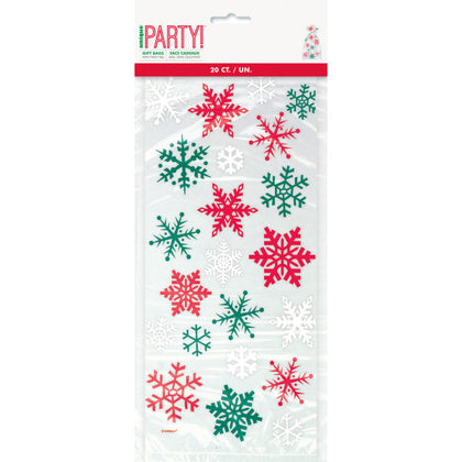 Pack of 20 Christmas Snowflake Red/Green Cellophane Bags