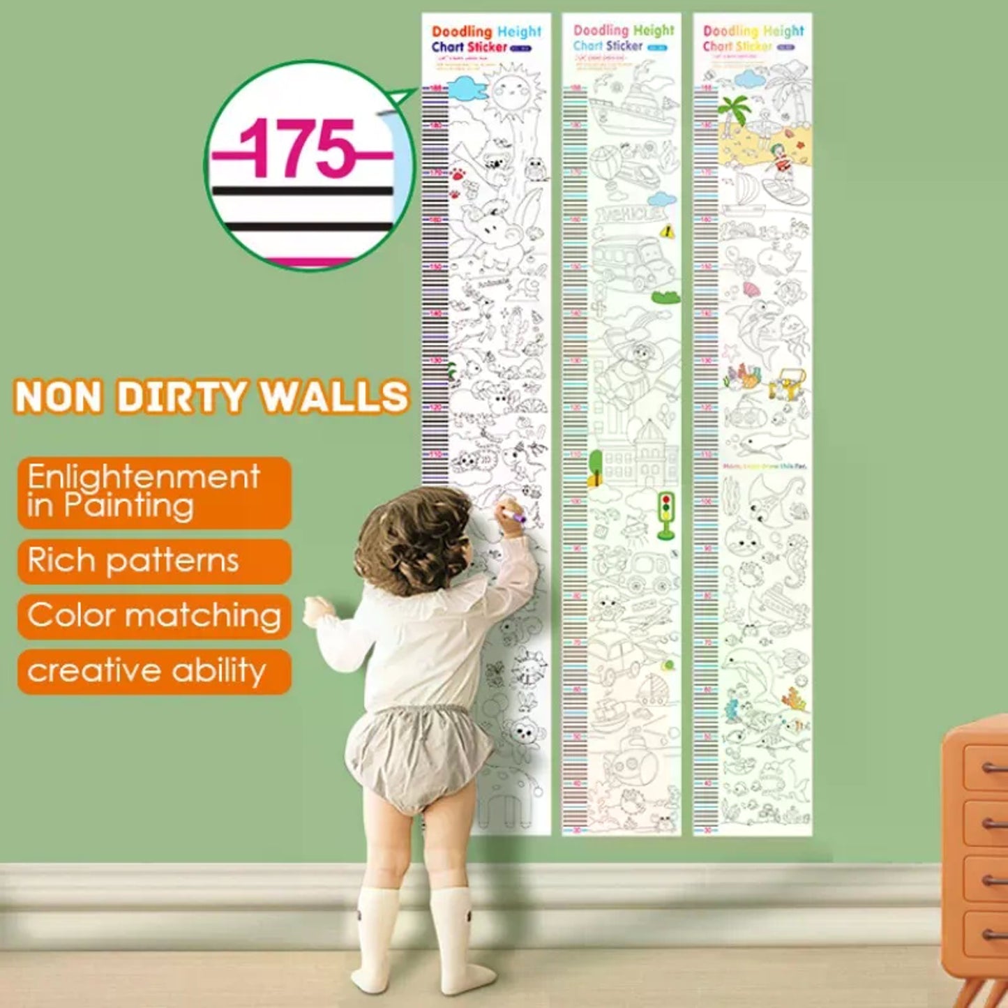 Doodling Height Chart Sticker with Removable Glue