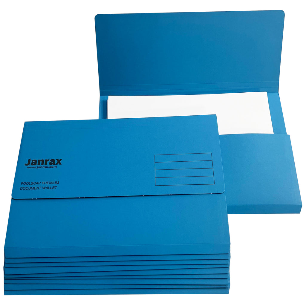 Pack of 10 Blue Card Premium Foolscap Document Wallets– Choice Wholesale