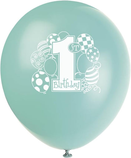 Pack of 8 First Birthday Blue Balloons 12