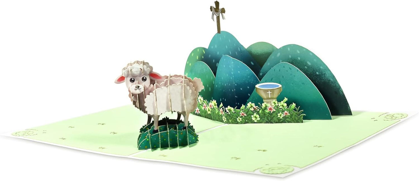 Baptism Lamb Cross Holy Congratulations 3D Pop Up Greeting Card