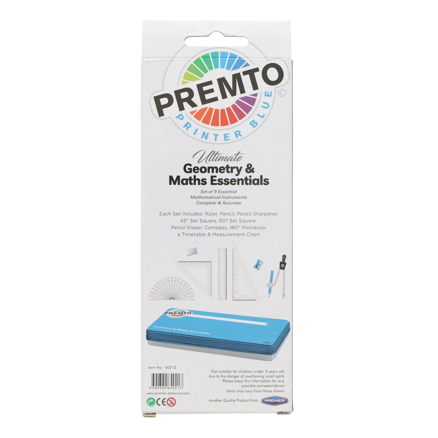 9 Piece Printer Blue Maths Set By Premto