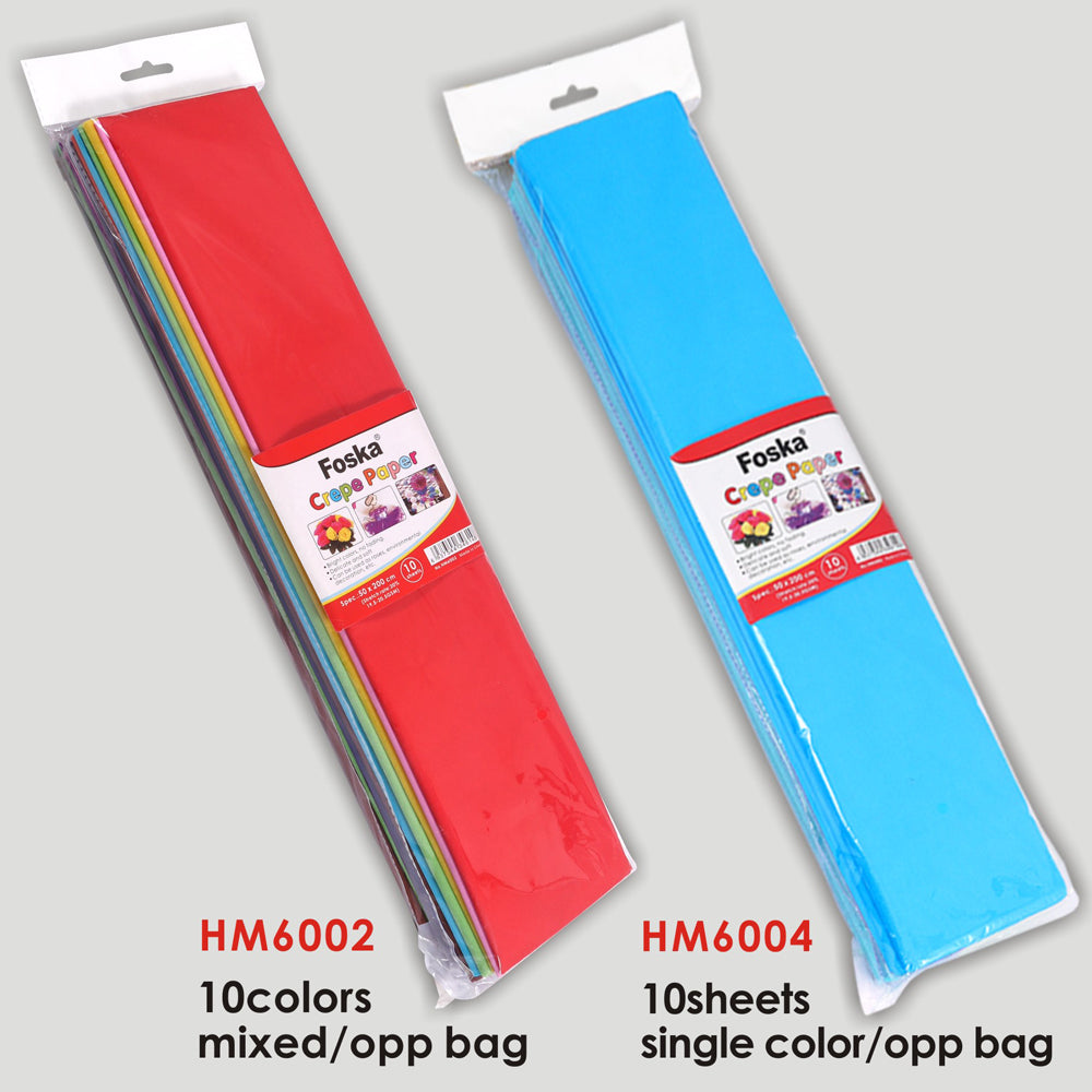Pack of 10 Assorted Colour Mix Crepe Paper 50 x 200cm