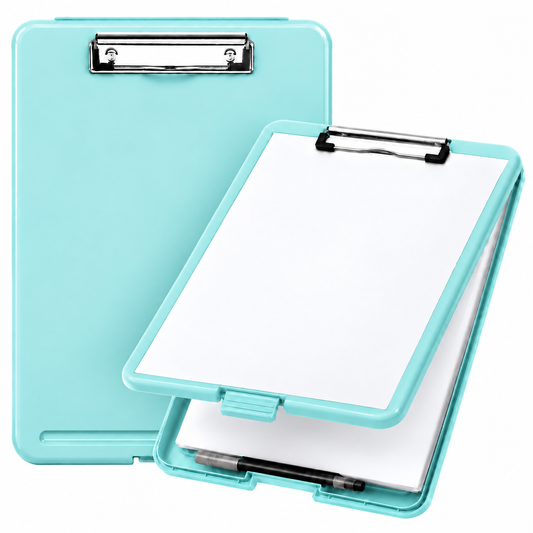 Single A4 Pastel Blue Plastic Clipboard Box File - Storage Filing Case