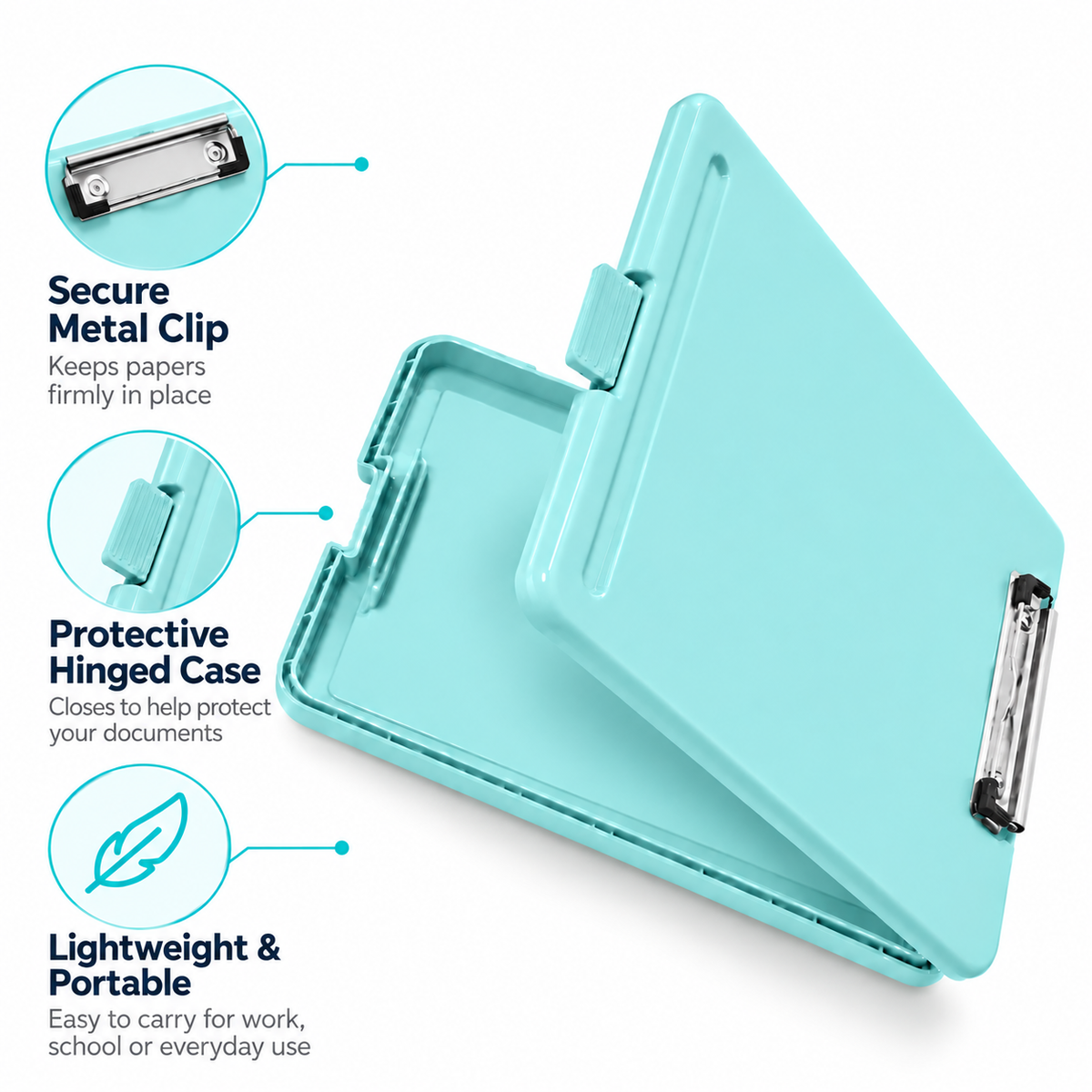 Pack of 10 A4 Pastel Blue Plastic Clipboard Box File - Storage Filing Case