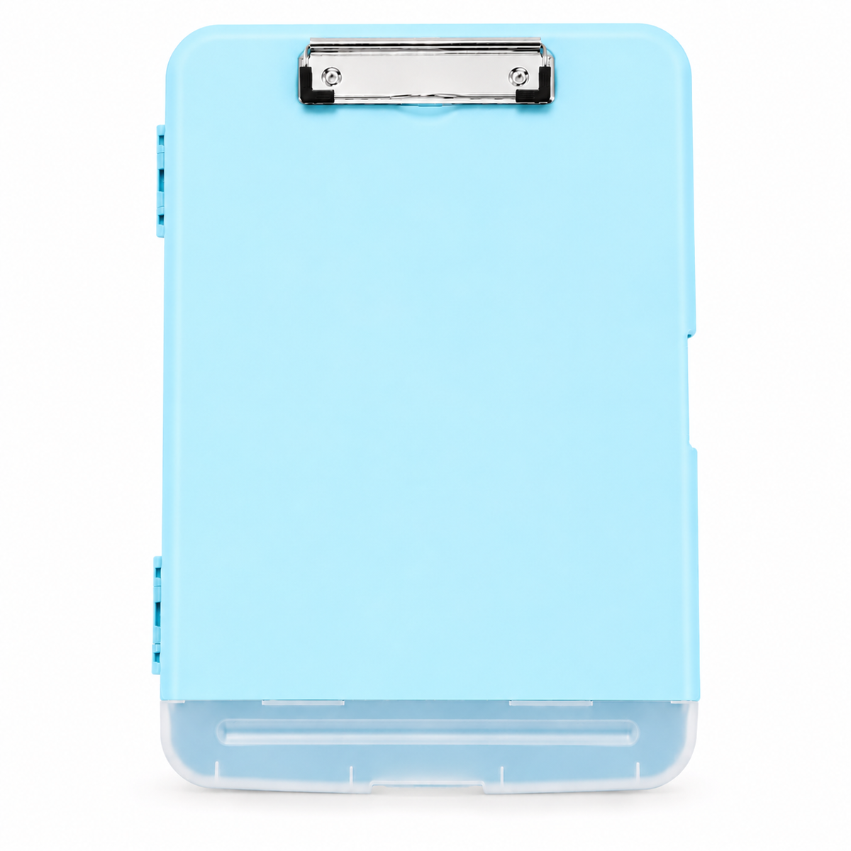 Pack of 12 A4 Light Blue Plastic Clipboard Box Files With Pencil Holder - Storage Filing Case