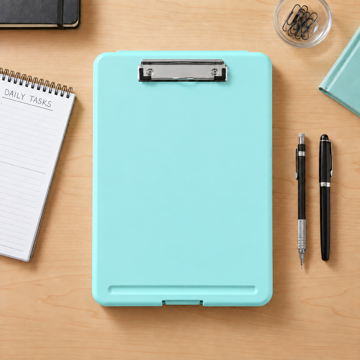 Single A4 Pastel Blue Plastic Clipboard Box File - Storage Filing Case