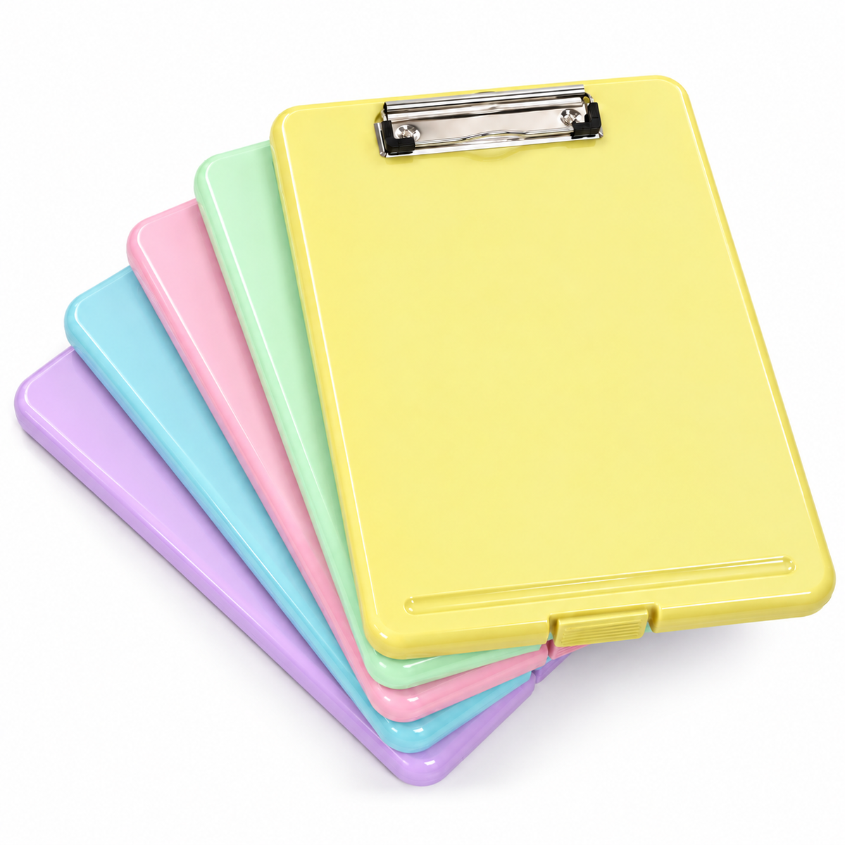 Pack of 10 A4 Pastel Coloured Plastic Clipboard Box Files - Storage Filing Case