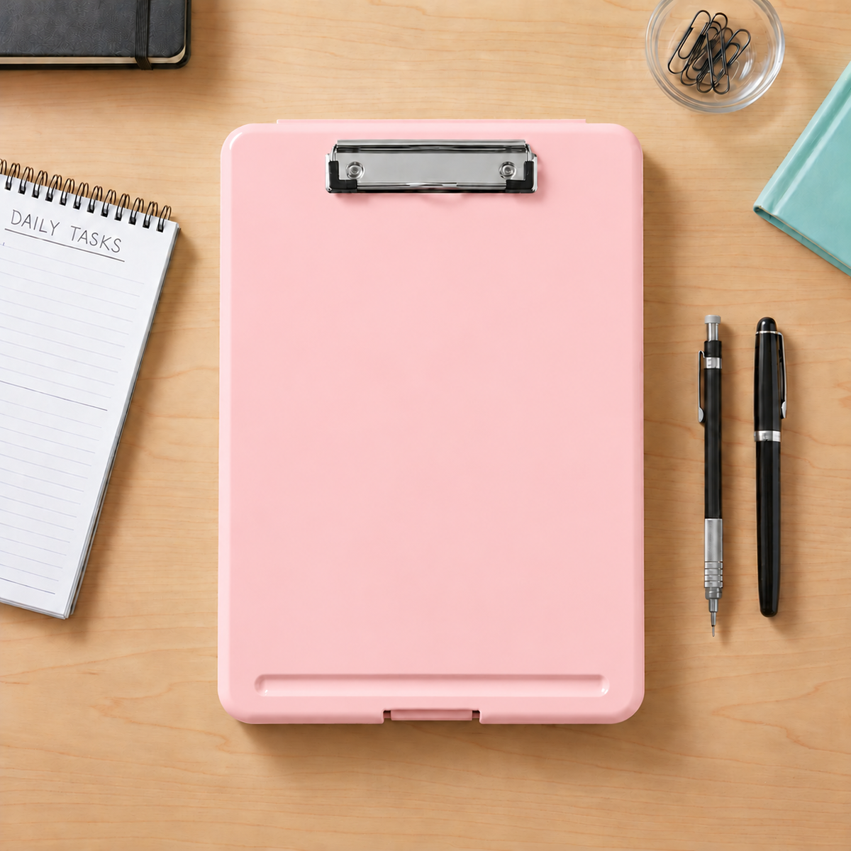 Single A4 Pastel Pink Plastic Clipboard Box File - Storage Filing Case