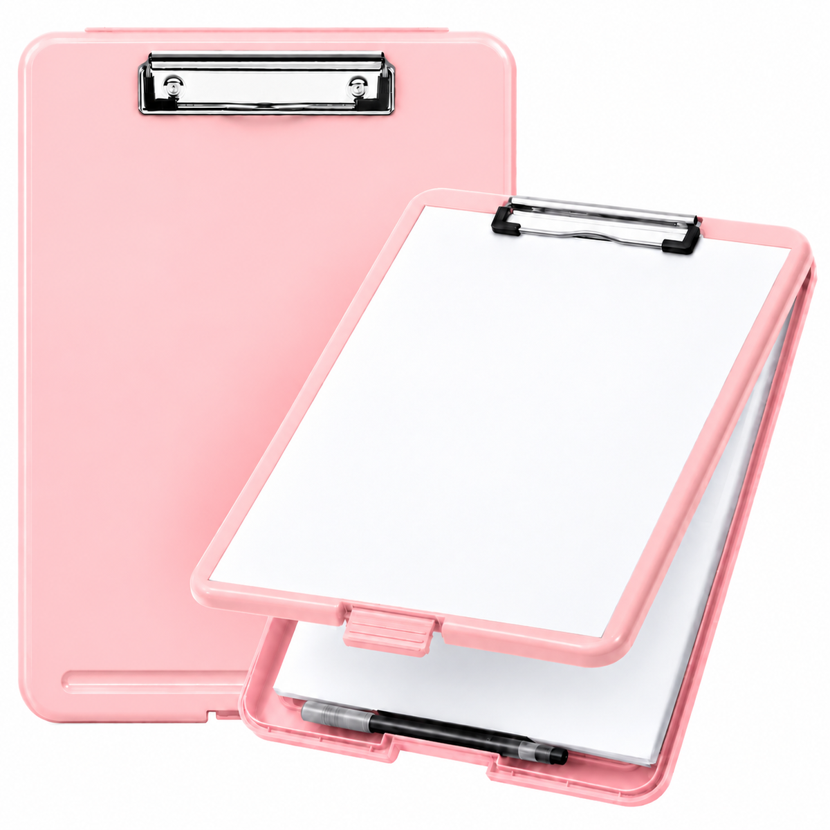 Pack of 10 A4 Pastel Pink Plastic Clipboard Box File - Storage Filing Case