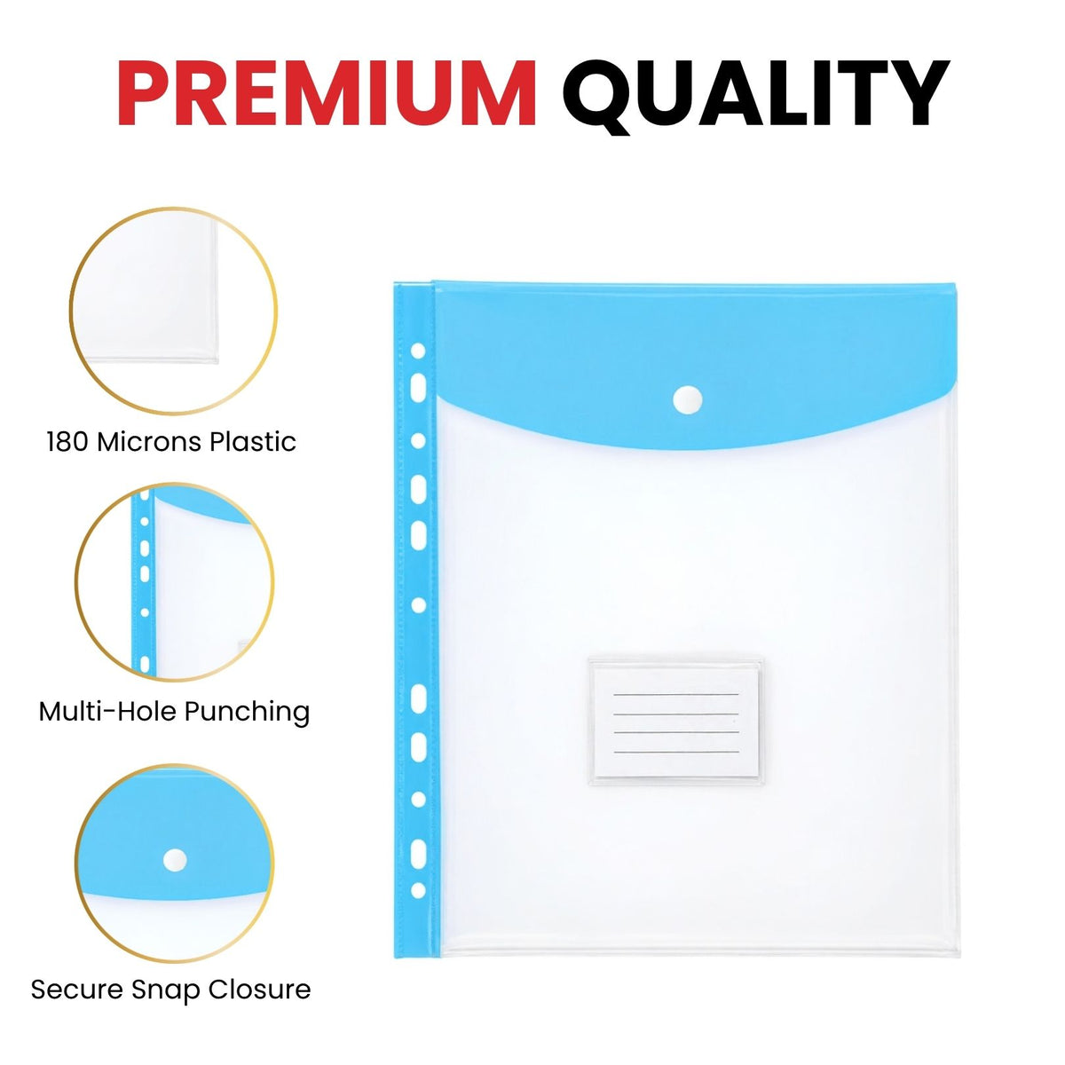 Pack of 12 A4 Pastel Blue Filling Plastic Document Wallets With 11 Holes