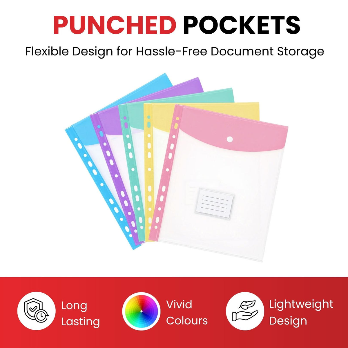 Pack of 5 A4 Pastel Pink Filling Plastic Document Wallets With 11 Holes