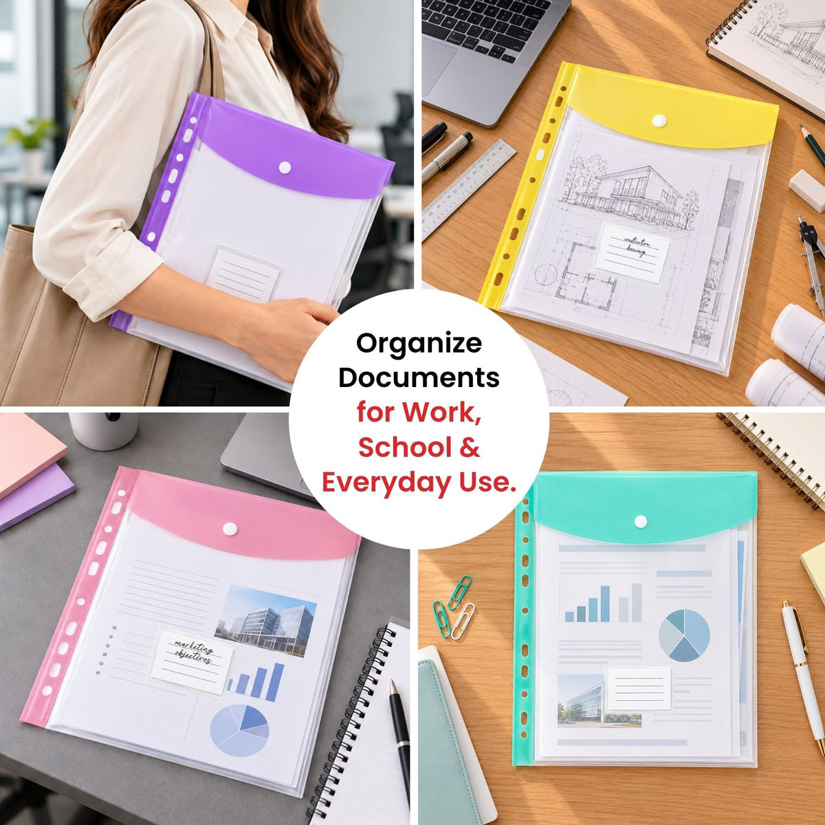 Pack of 5 A4 Pastel Purple Filling Plastic Document Wallets With 11 Holes