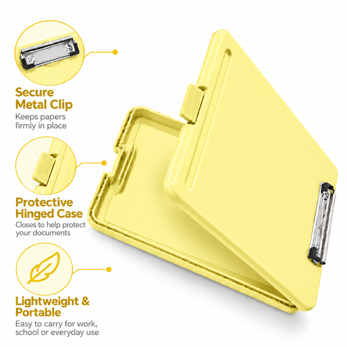 Pack of 10 A4 Pastel Yellow Plastic Clipboard Box File - Storage Filing Case