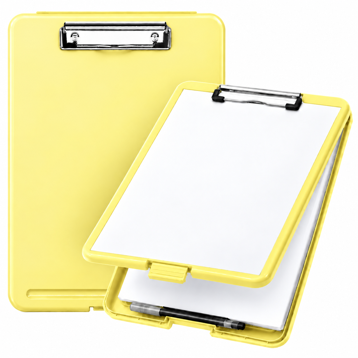 Pack of 5 A4 Pastel Yellow Plastic Clipboard Box File - Storage Filing Case