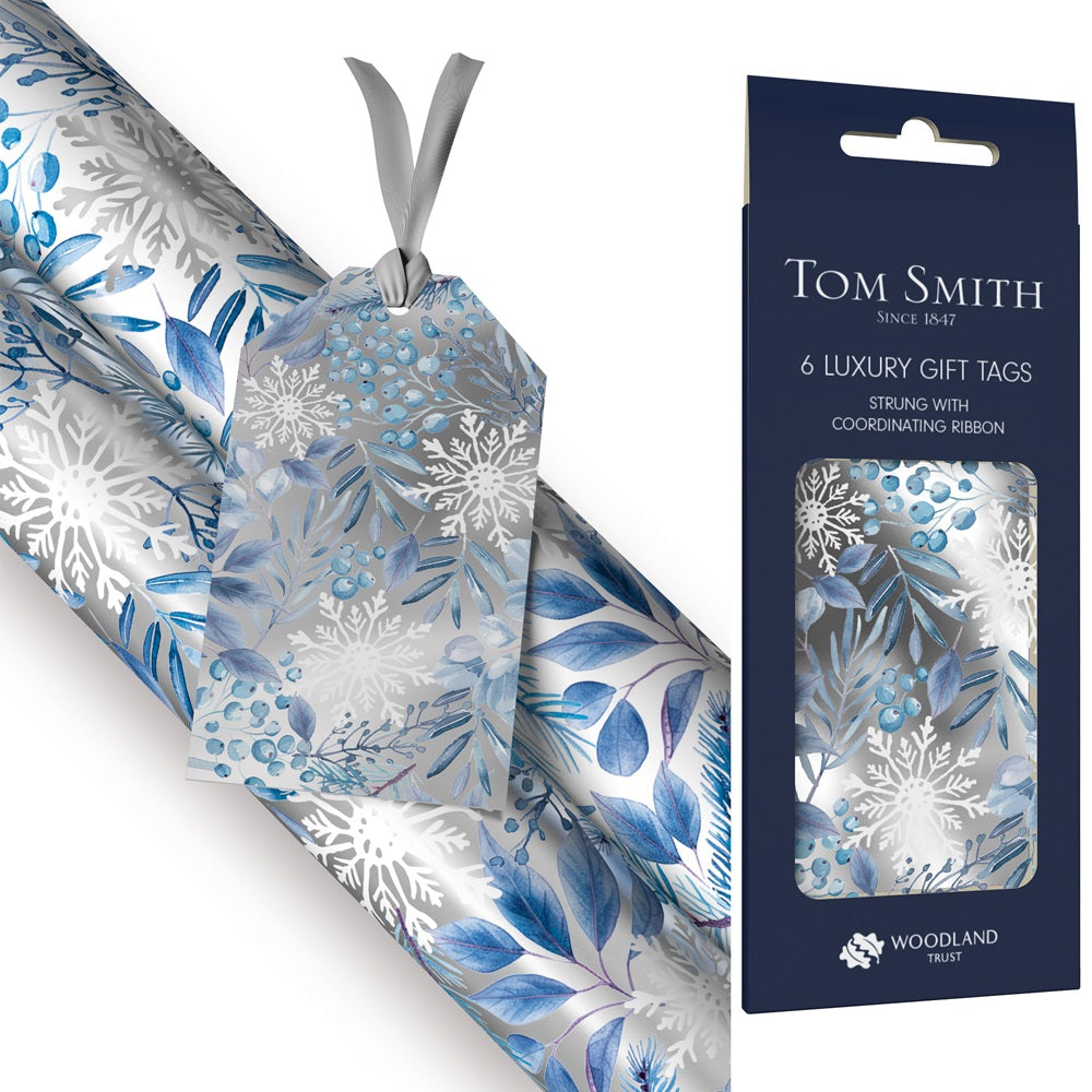 Pack of 6 Silver Pine Sprigs and Snowflakes Design Christmas Gift Tags