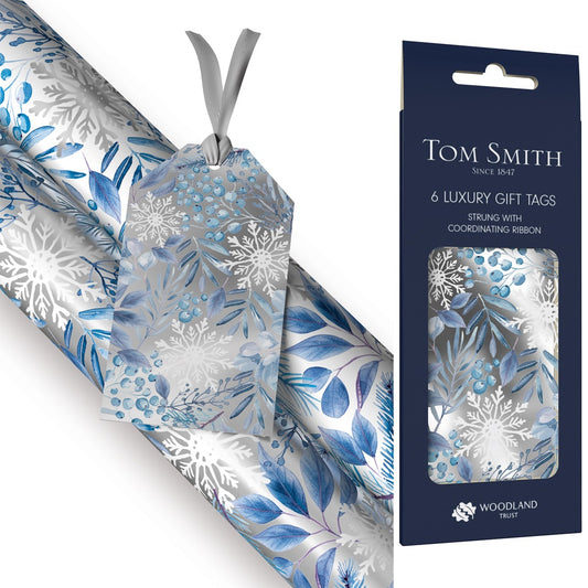 Pack of 6 Silver Pine Sprigs and Snowflakes Design Christmas Gift Tags