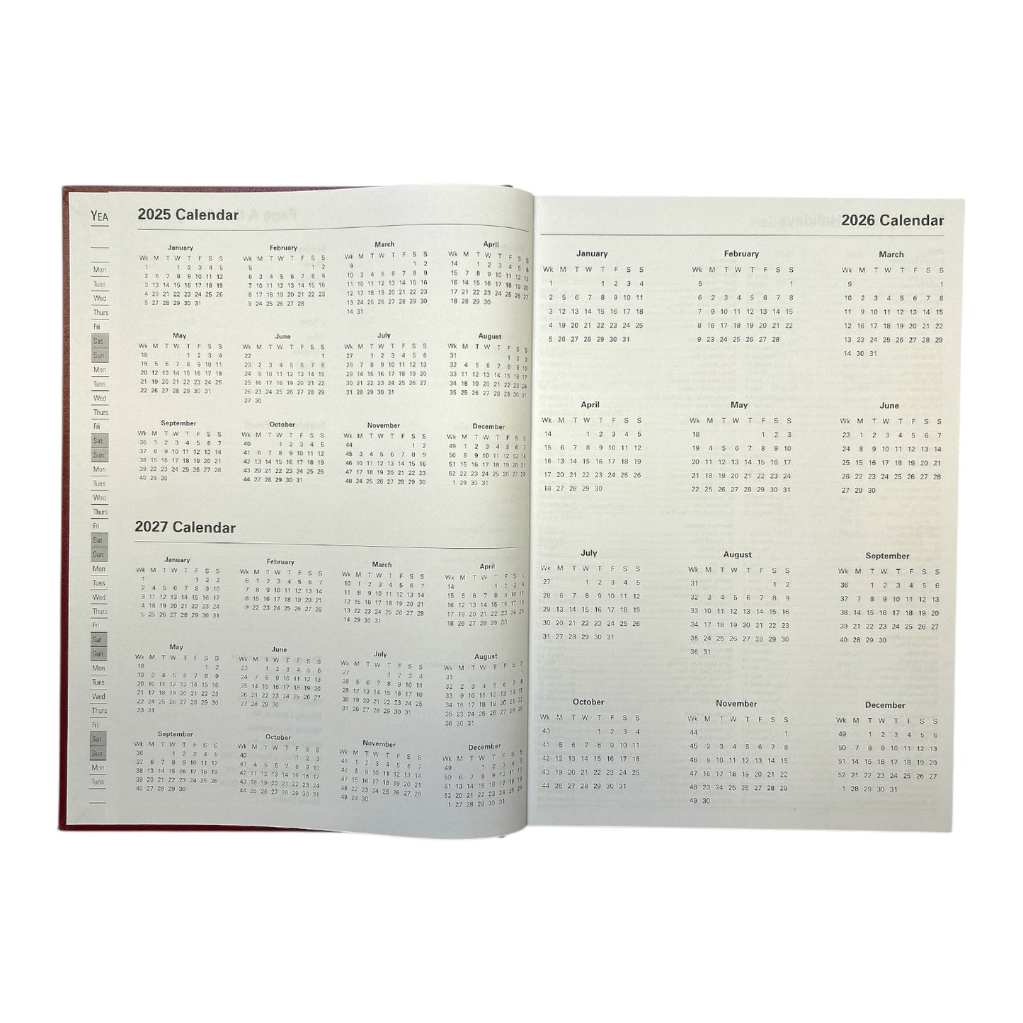 Janrax 2026 A4 Day Per Page Burgundy Desk Diary