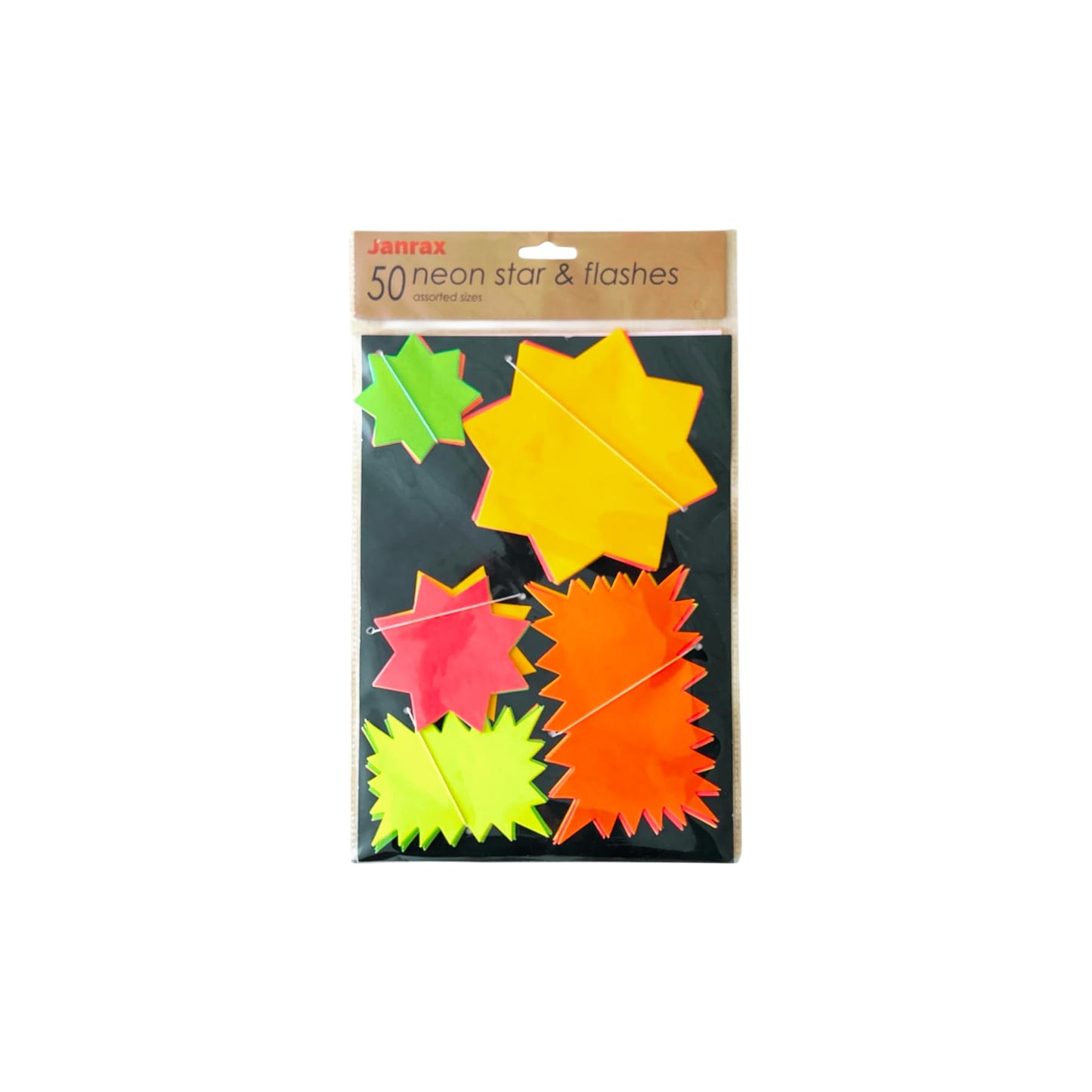 Pack of 500 Assorted Coloured Neon Fluorescent Stars & Flashes in Assorted Size