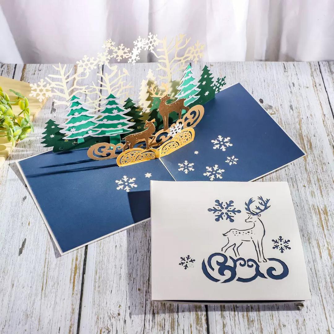 Snowy Reindeer Forest 3D Pop Up Christmas Card